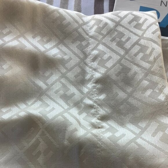 FF Logo Printed Fringe Detailed Silk/Wool Blend Scarf Shawl - Picture 3 of 5